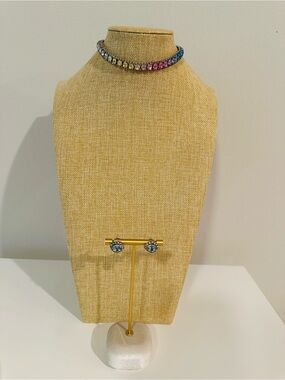 Fashion Jewelry Rainbow Crystal Choker Necklace with Matching Studs